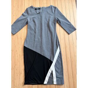 Homeyee Women’s Size 8 Gray Asymmetrical Colorblock Dress – 3/4 Sleeve